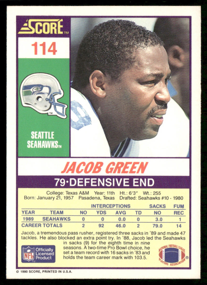 Jacob Green 1990 Score #114 Seattle Seahawks