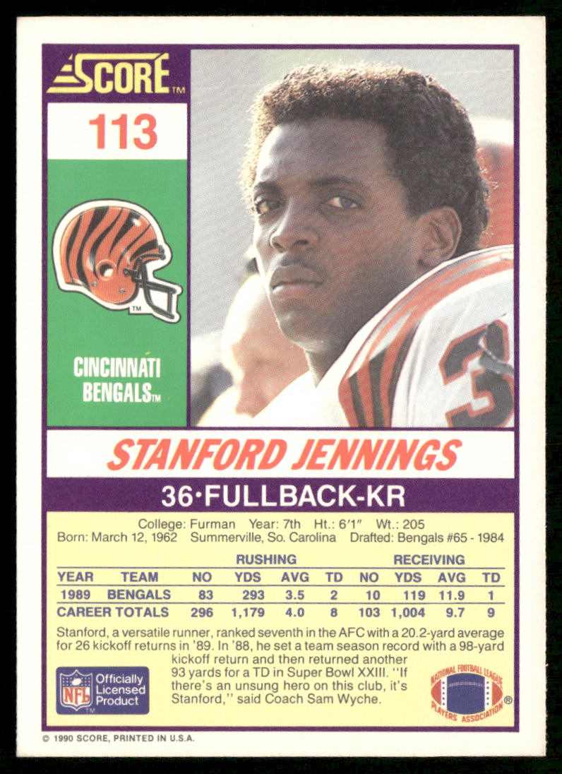 Stanford Jennings 1990 Score #113 Cincinnati Bengals