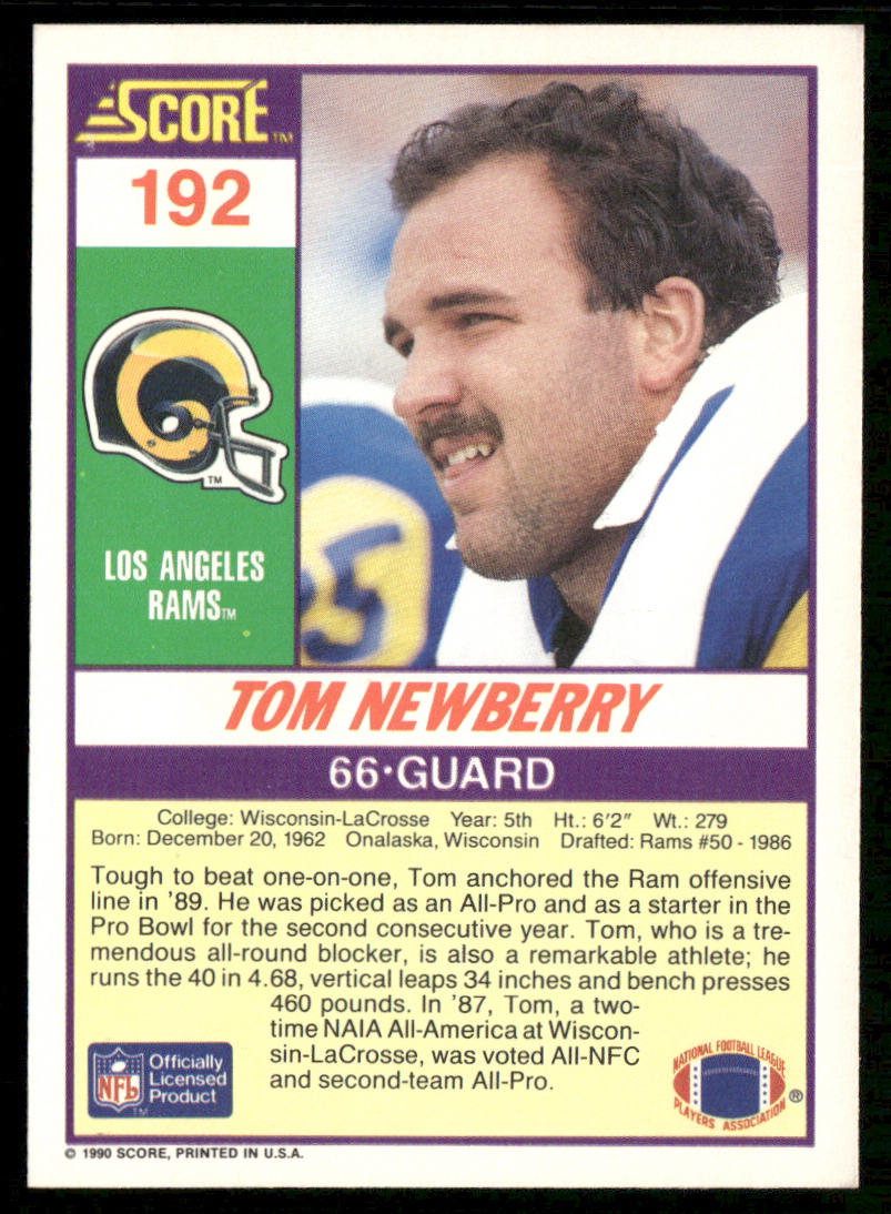 Tom Newberry 1990 Score #192 Los Angeles Rams