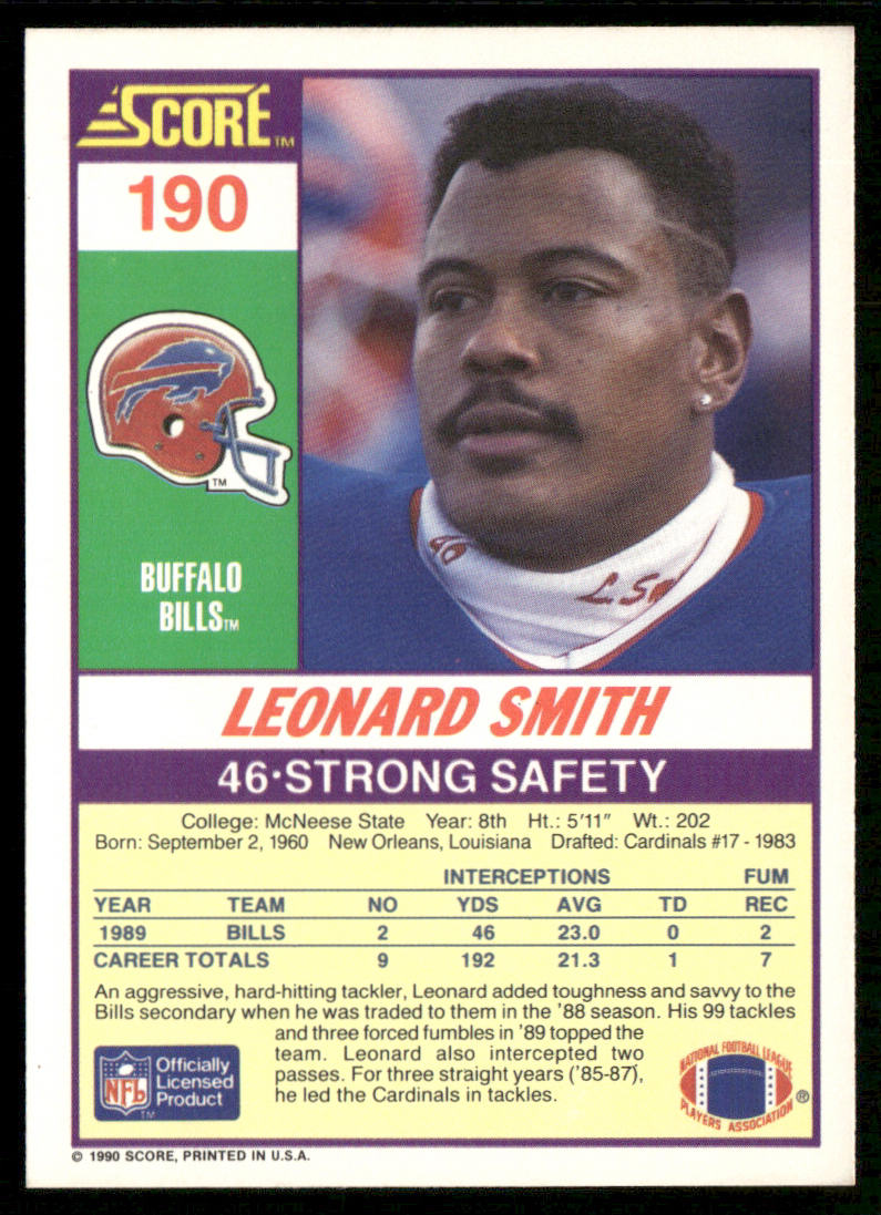 Leonard Smith 1990 Score #190 Buffalo Bills
