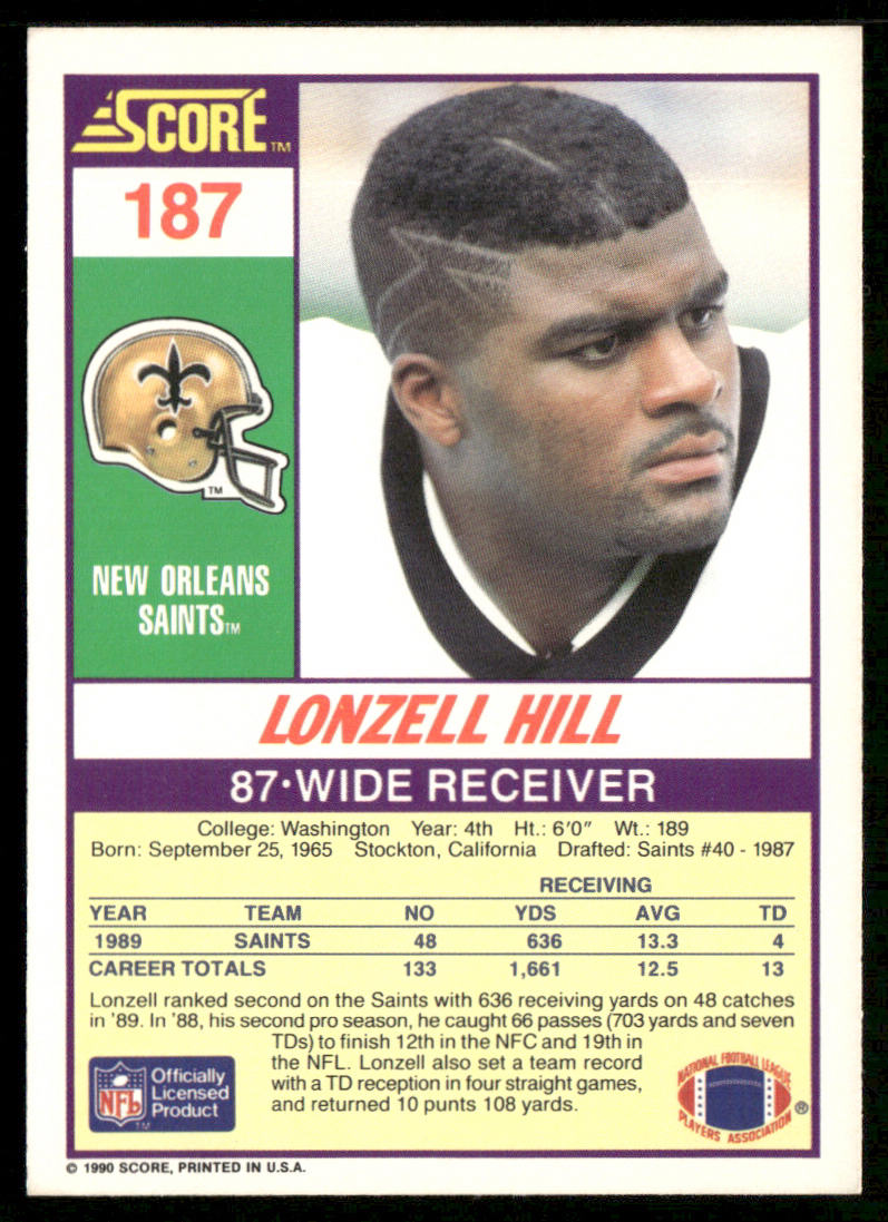 Lonzell Hill 1990 Score #187 New Orleans Saints