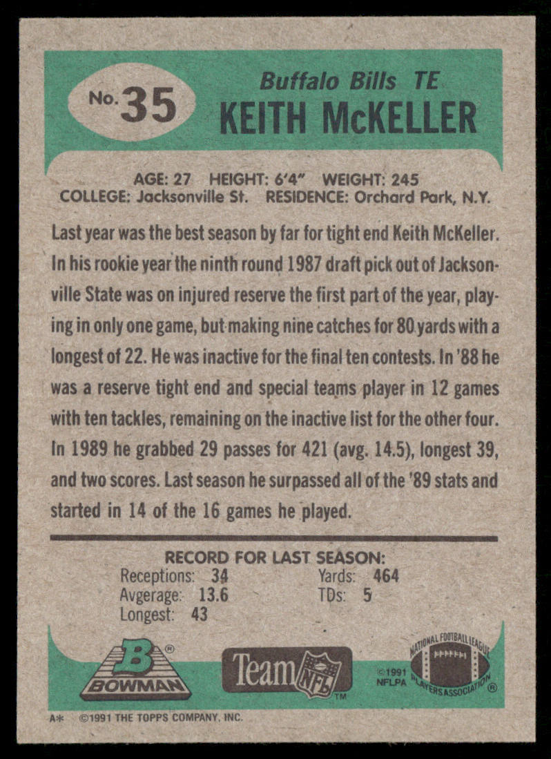Keith McKeller 1991 Bowman #35 Buffalo Bills