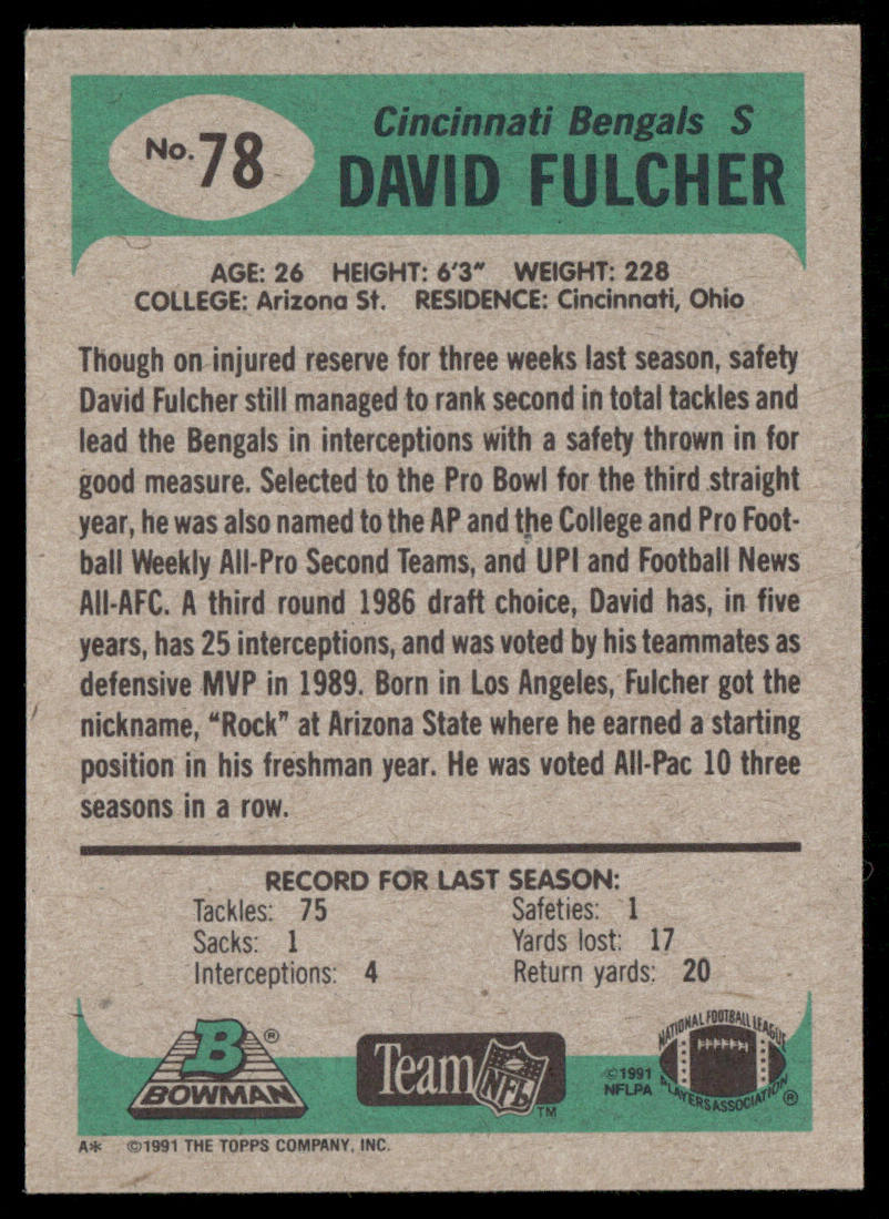 David Fulcher 1991 Bowman #78 Cincinnati Bengals
