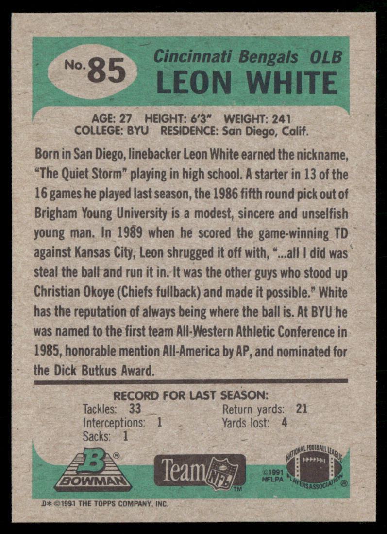 Leon White 1991 Bowman #85 Cincinnati Bengals