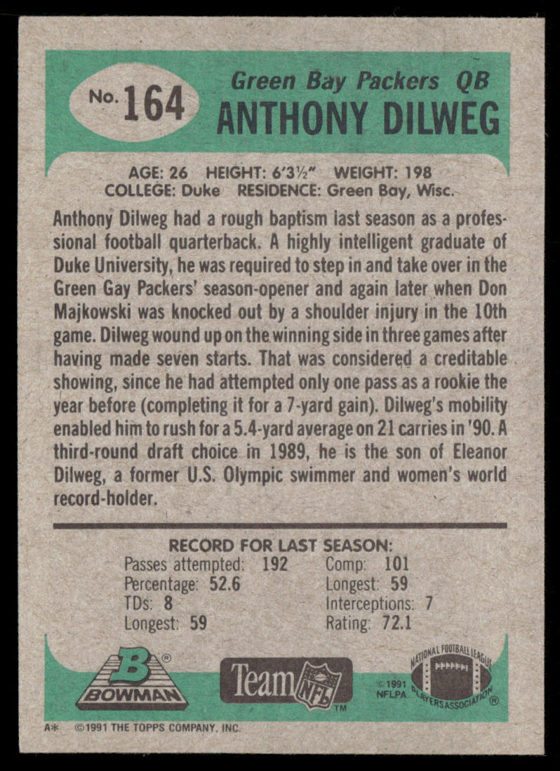 Anthony Dilweg 1991 Bowman #164 Green Bay Packers