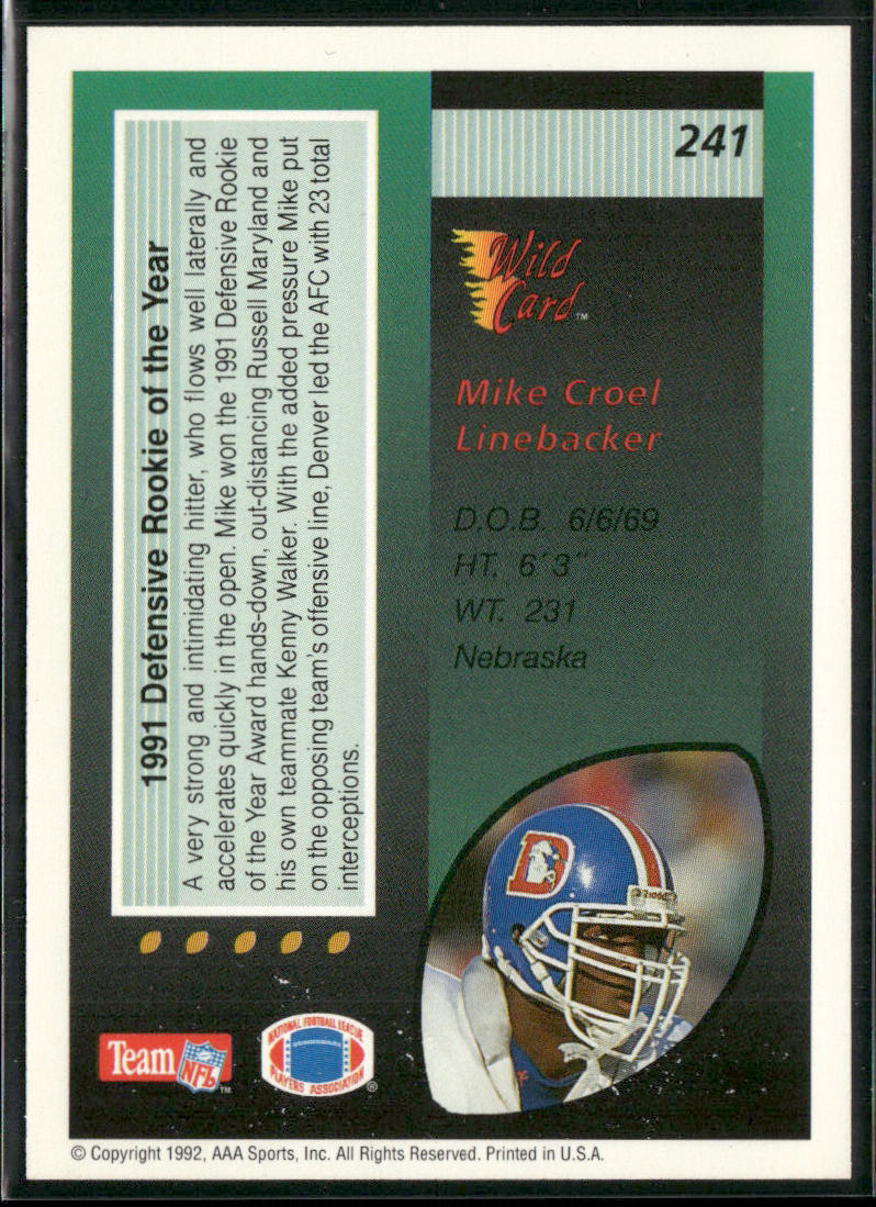 Mike Croel 1992 Wild Card #241 Denver Broncos