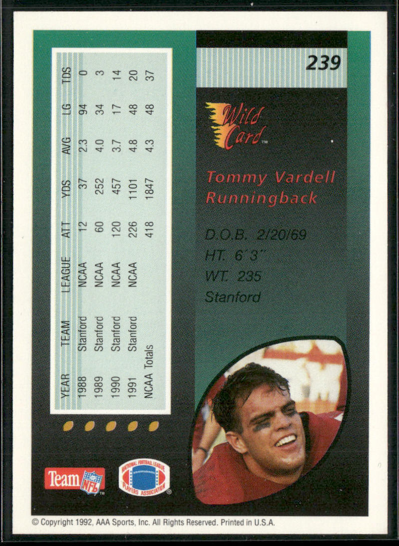 Tommy Vardell 1992 Wild Card #239 RC Cleveland Browns