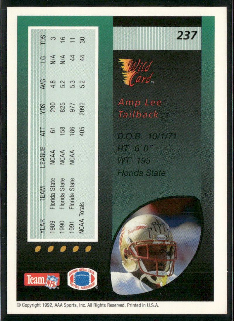 Amp Lee 1992 Wild Card #237 RC San Francisco 49ers
