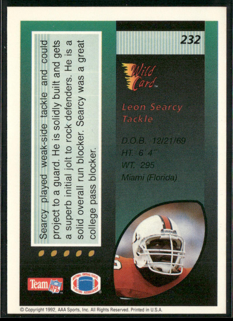 Leon Searcy 1992 Wild Card #232 RC Pittsburgh Steelers