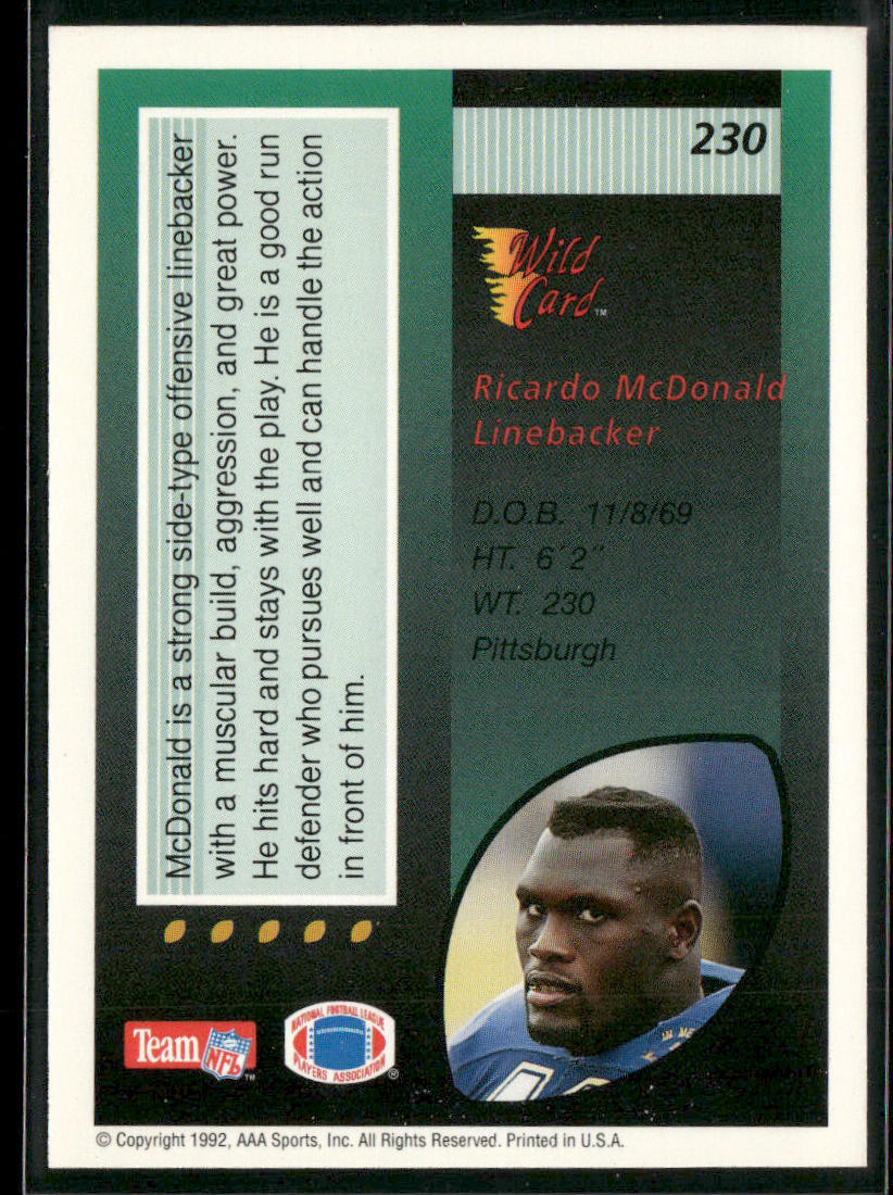 Ricardo McDonald 1992 Wild Card #230 RC Cincinnati Bengals