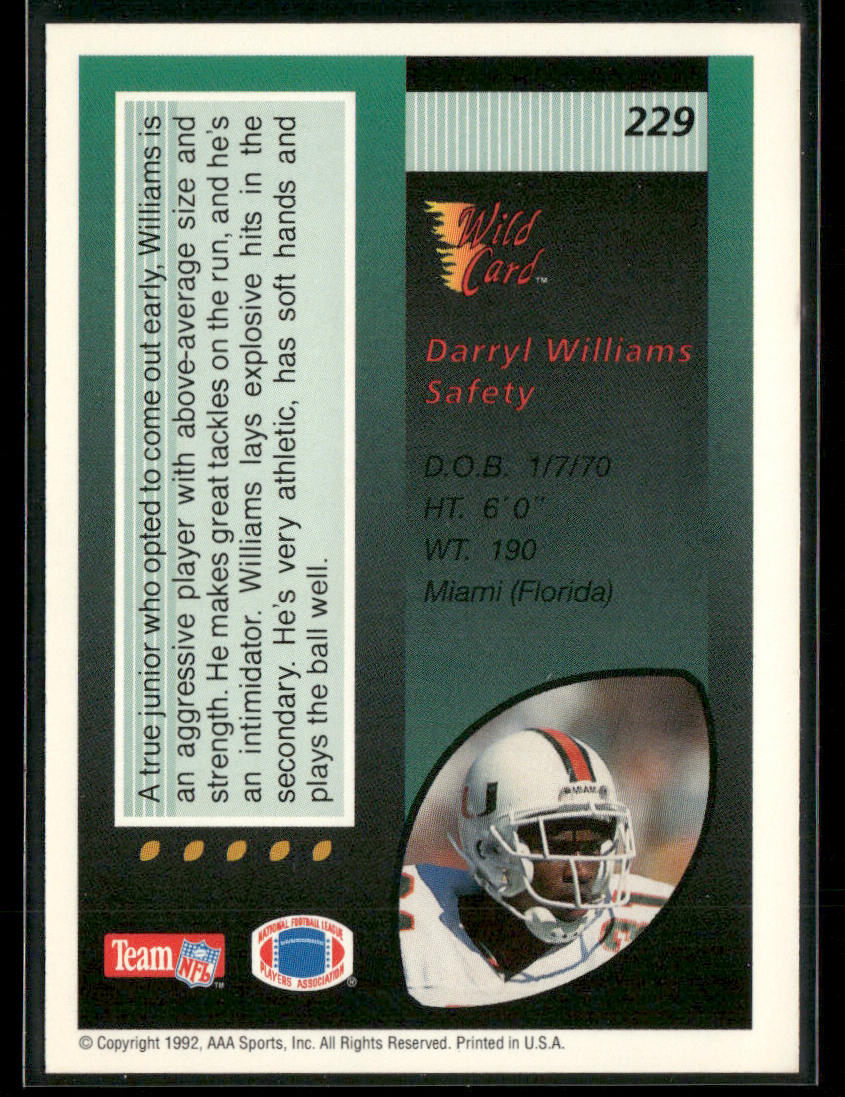 Darryl Williams 1992 Wild Card #229 RC Cincinnati Bengals