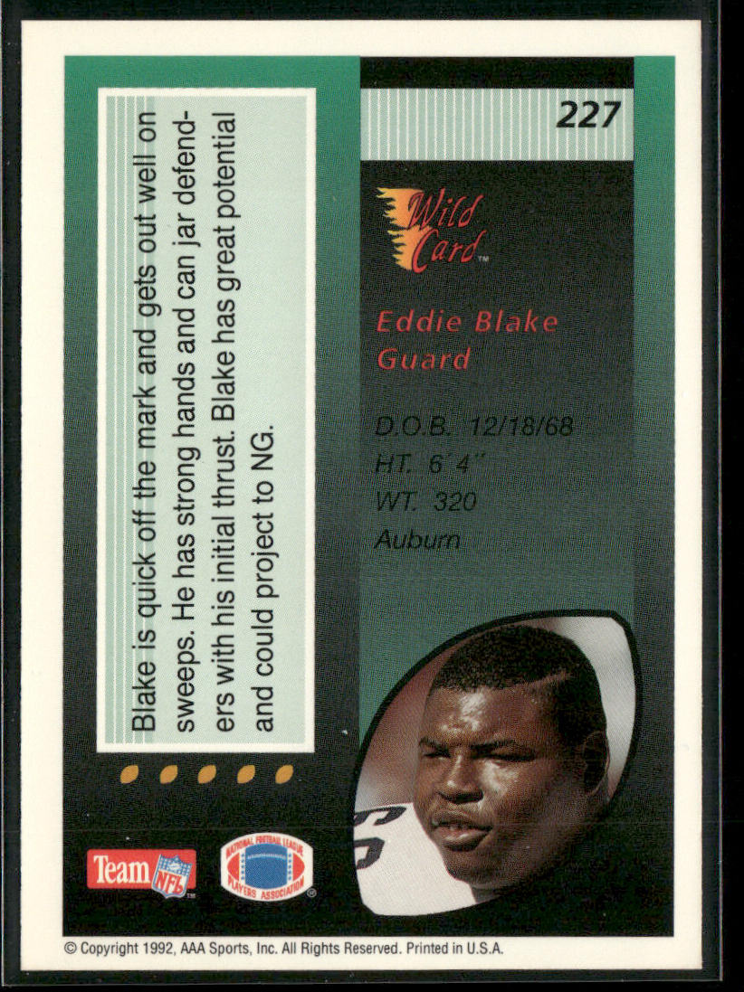 Eddie Blake 1992 Wild Card #227 RC Miami Dolphins