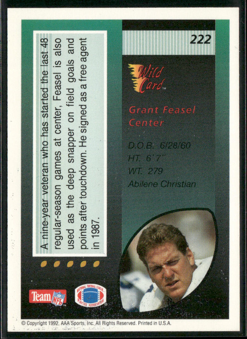 Grant Feasel 1992 Wild Card #222 Seattle Seahawks