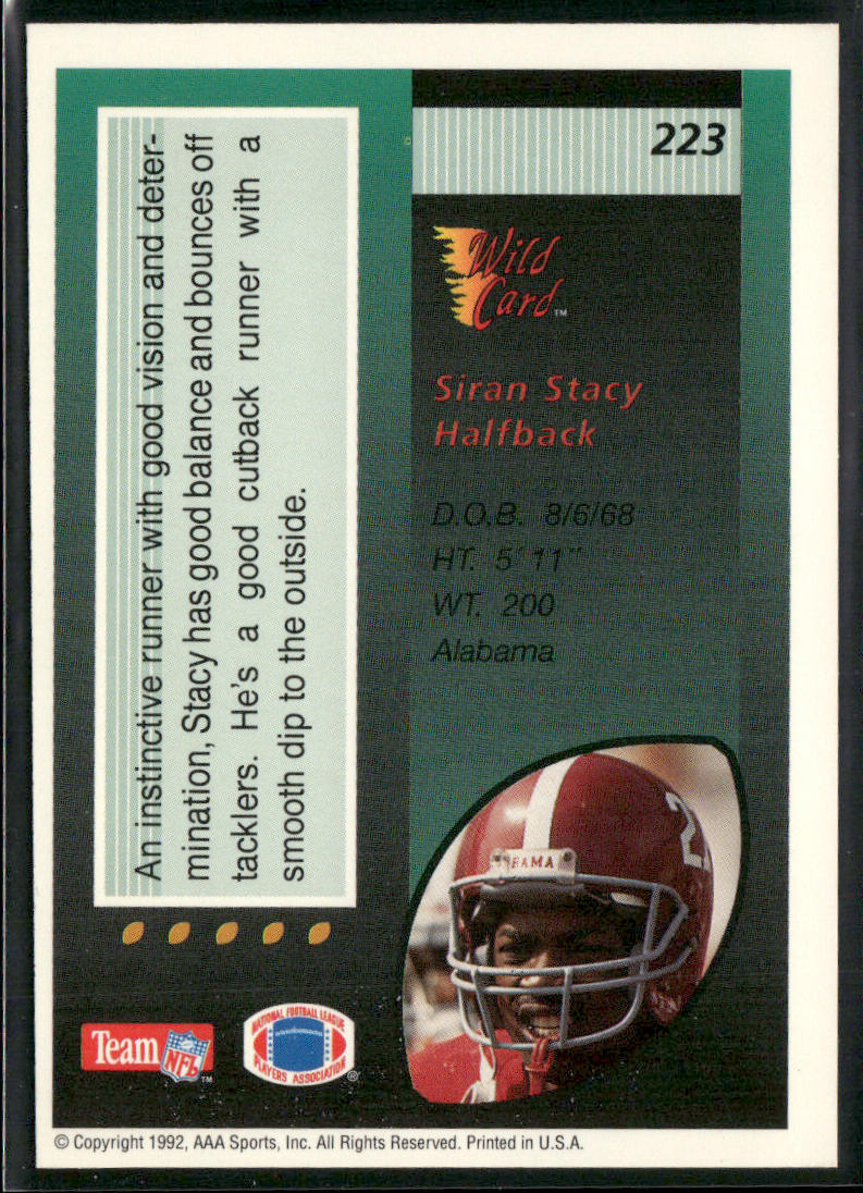 Siran Stacy 1992 Wild Card #223 RC Philadelphia Eagles