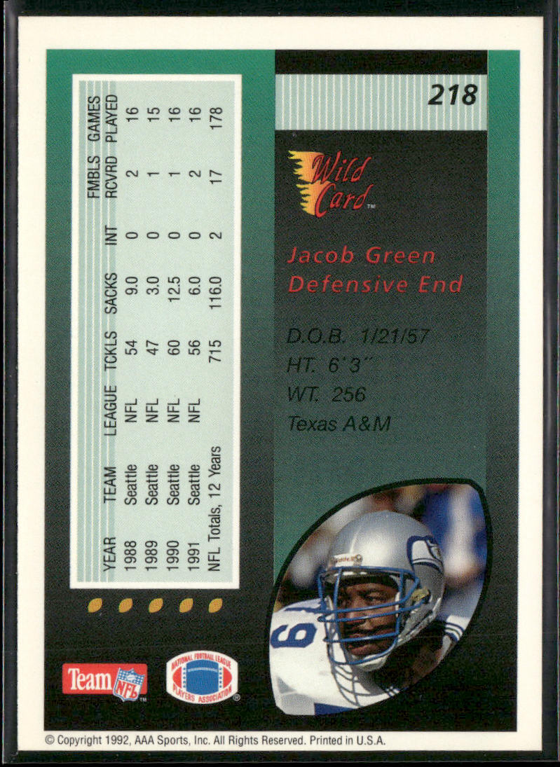 Jacob Green 1992 Wild Card #218 Seattle Seahawks