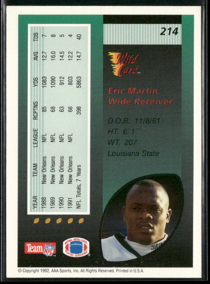 Eric Martin 1992 Wild Card #214 New Orleans Saints