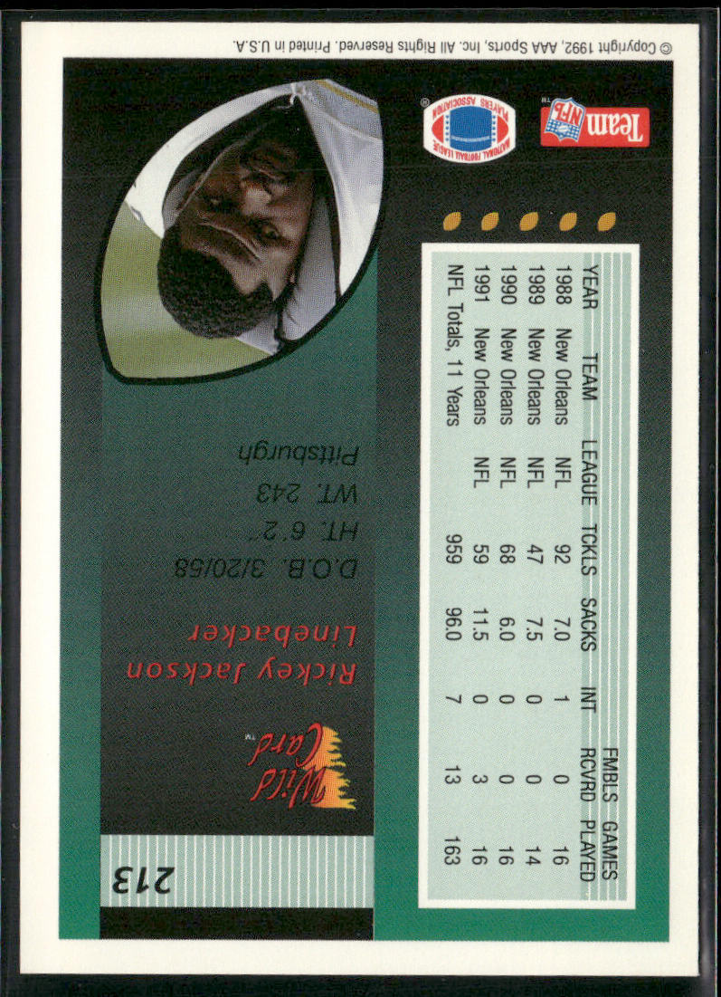 Rickey Jackson 1992 Wild Card #213 New Orleans Saints