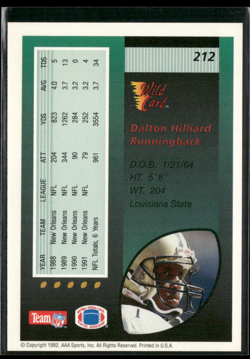 Dalton Hilliard 1992 Wild Card #212 New Orleans Saints