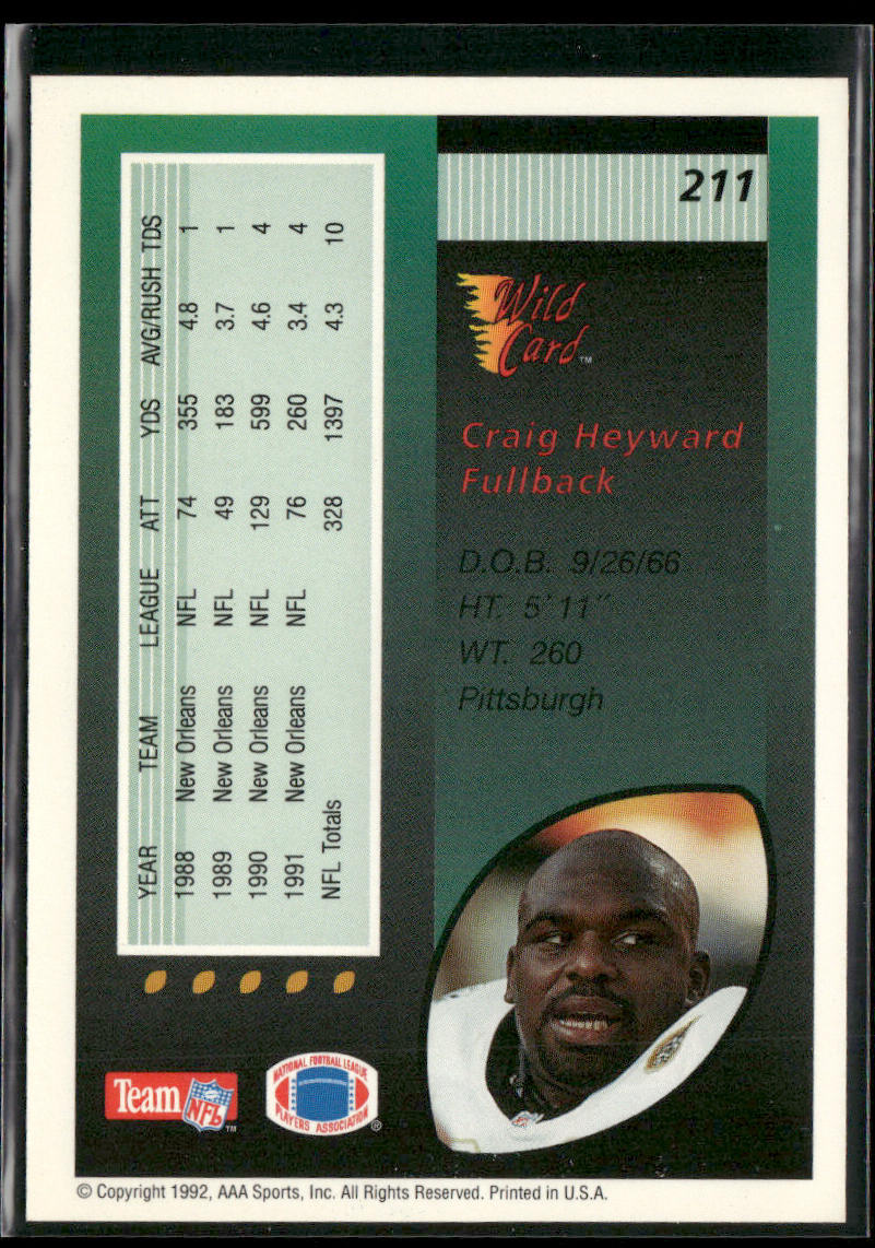 Craig Heyward 1992 Wild Card #211 New Orleans Saints