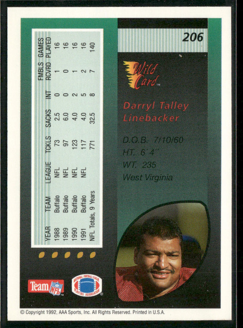 Darryl Talley 1992 Wild Card #206 Buffalo Bills