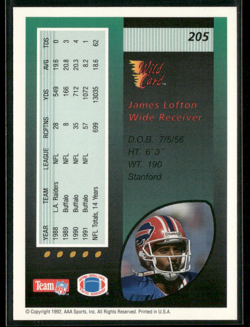 James Lofton 1992 Wild Card #205 Buffalo Bills
