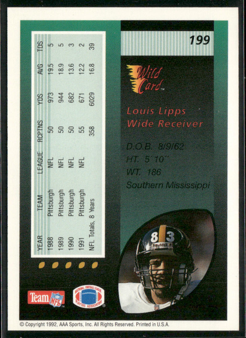 Louis Lipps 1992 Wild Card #199 Pittsburgh Steelers