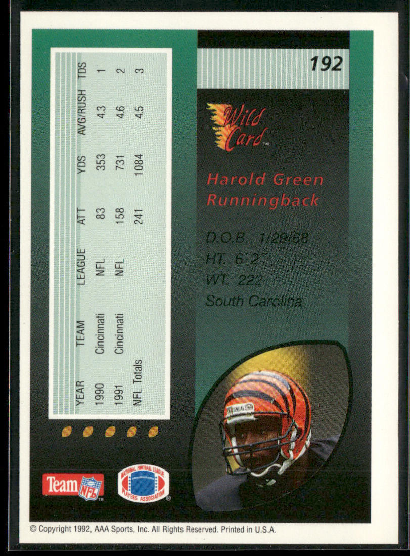 Harold Green 1992 Wild Card #192 Cincinnati Bengals