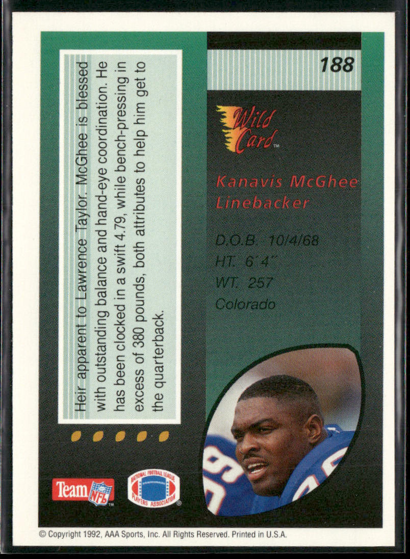 Kanavis McGhee 1992 Wild Card #188 New York Giants