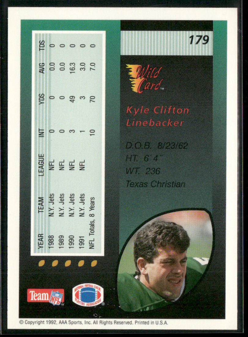 Kyle Clifton 1992 Wild Card #179 New York Jets