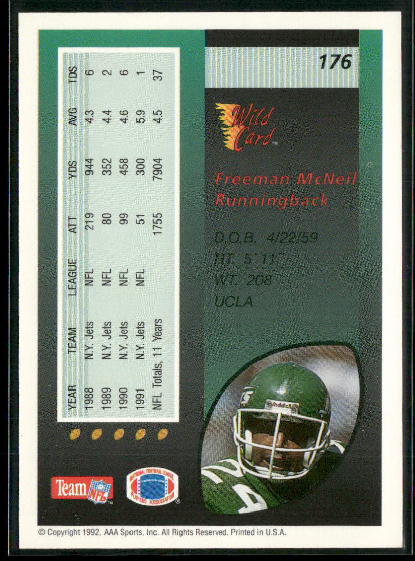 Freeman McNeil 1992 Wild Card #176 New York Jets