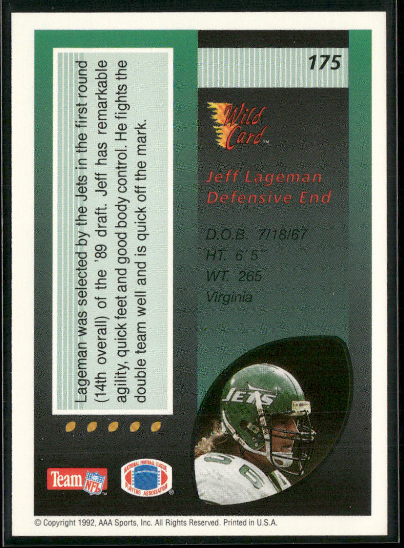 Jeff Lageman 1992 Wild Card #175 New York Jets