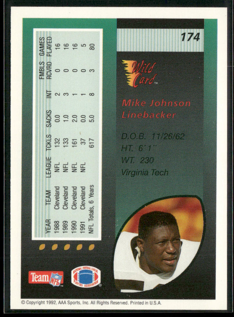 Mike Johnson 1992 Wild Card #174 Cleveland Browns
