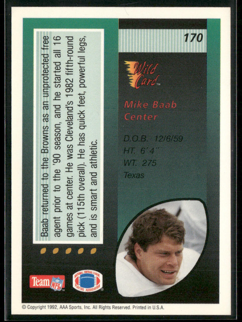 Mike Baab 1992 Wild Card #170 Cleveland Browns