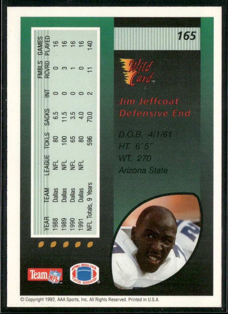 Jim Jeffcoat 1992 Wild Card #165 Dallas Cowboys