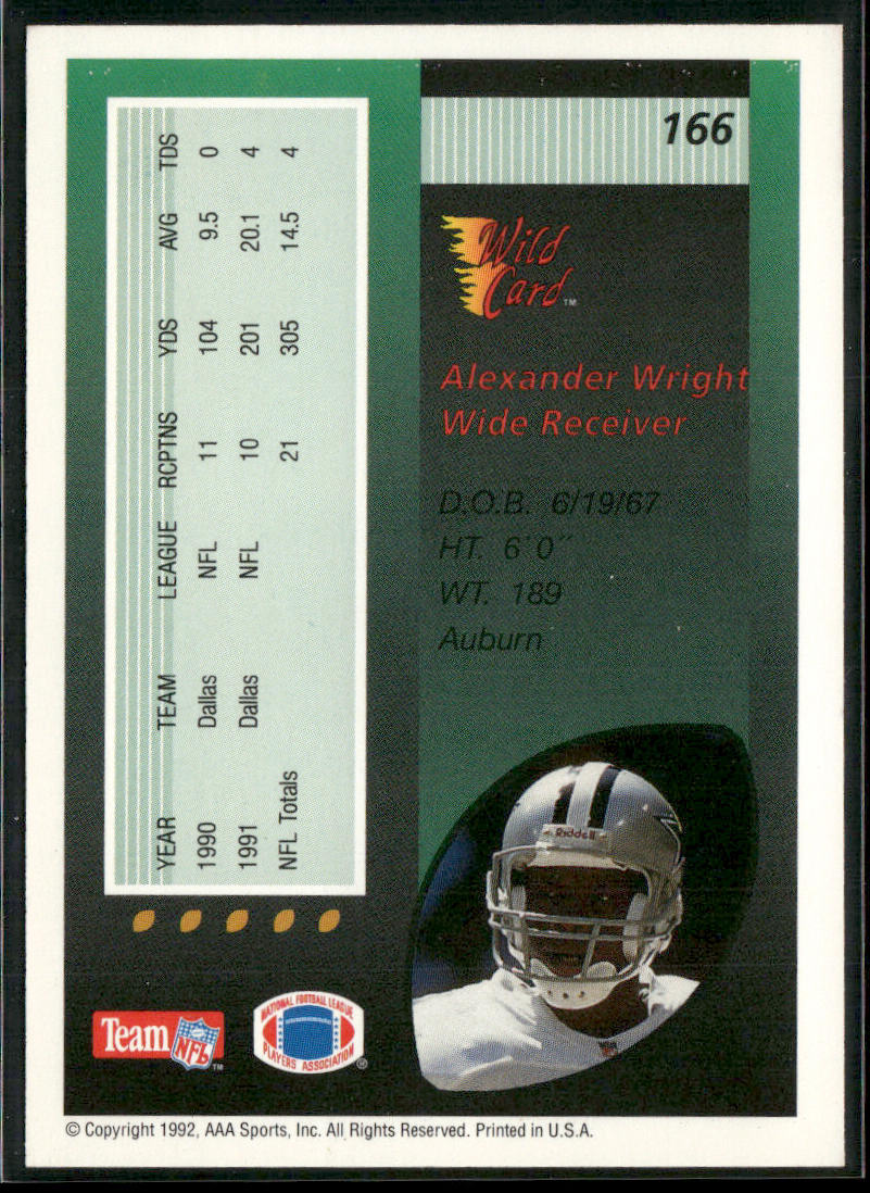 Alexander Wright 1992 Wild Card #166 Dallas Cowboys