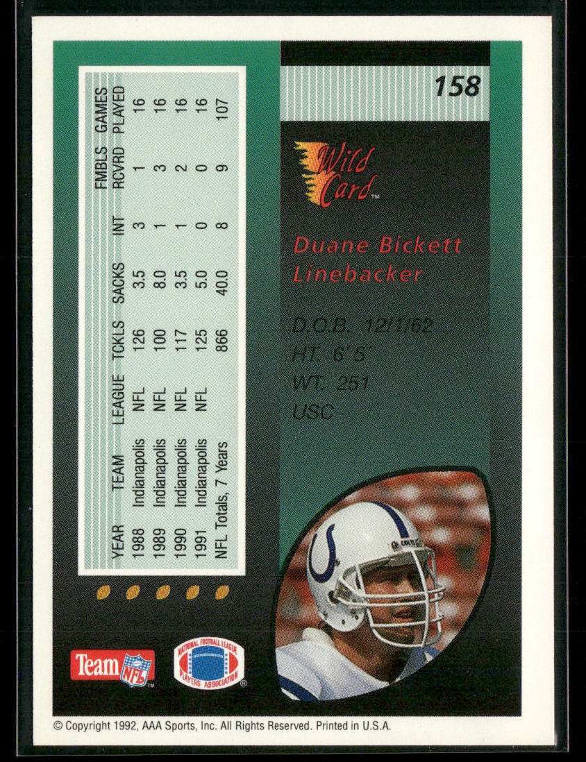 Duane Bickett 1992 Wild Card #158 Indianapolis Colts