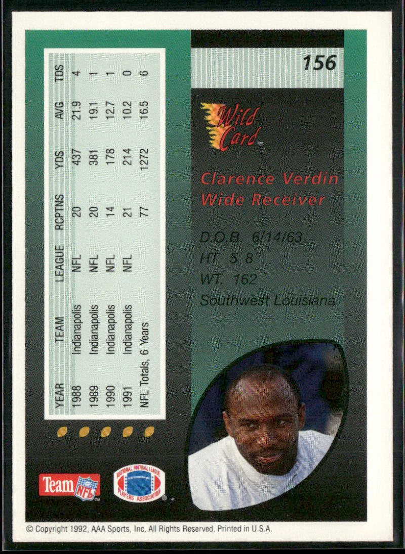 Clarence Verdin 1992 Wild Card #156 Indianapolis Colts