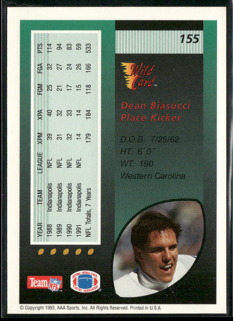 Dean Biasucci 1992 Wild Card #155 Indianapolis Colts