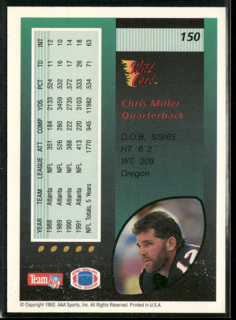 Chris Miller 1992 Wild Card #150 Atlanta Falcons