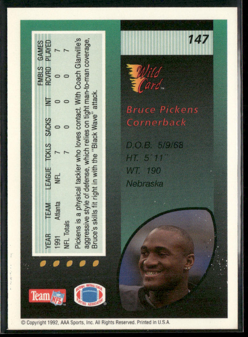Bruce Pickens 1992 Wild Card #147 Atlanta Falcons