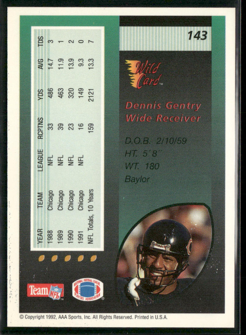 Dennis Gentry 1992 Wild Card #143 Chicago Bears