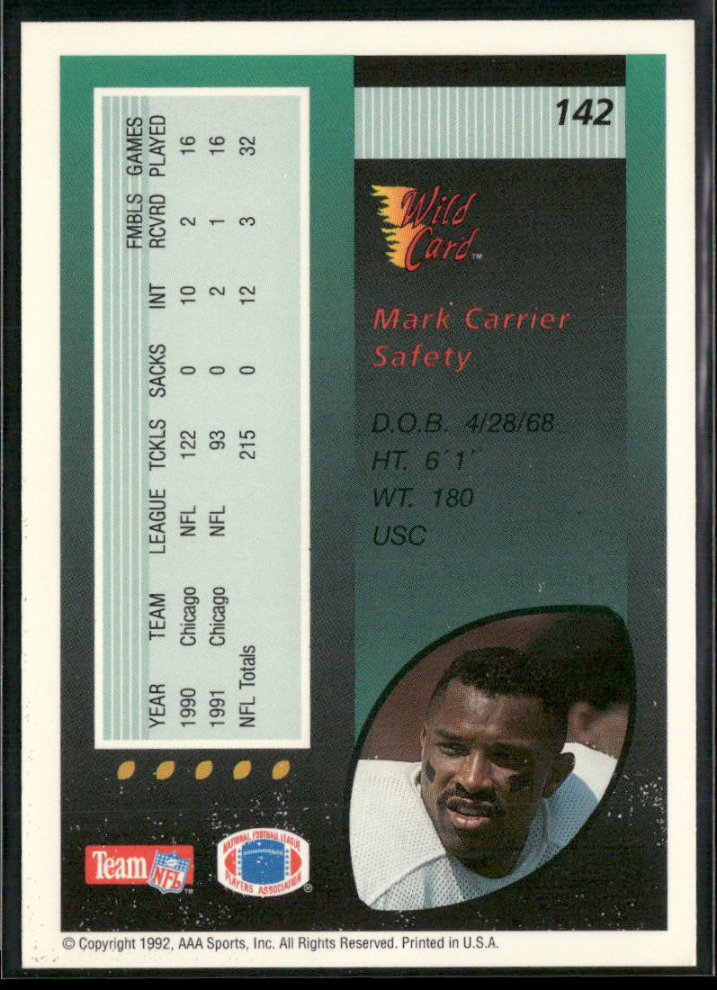 Mark Carrier 1992 Wild Card #142 Chicago Bears