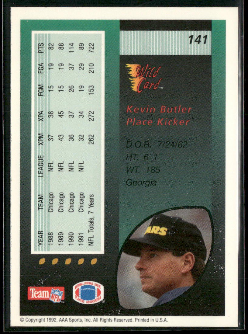 Kevin Butler 1992 Wild Card #141 Chicago Bears