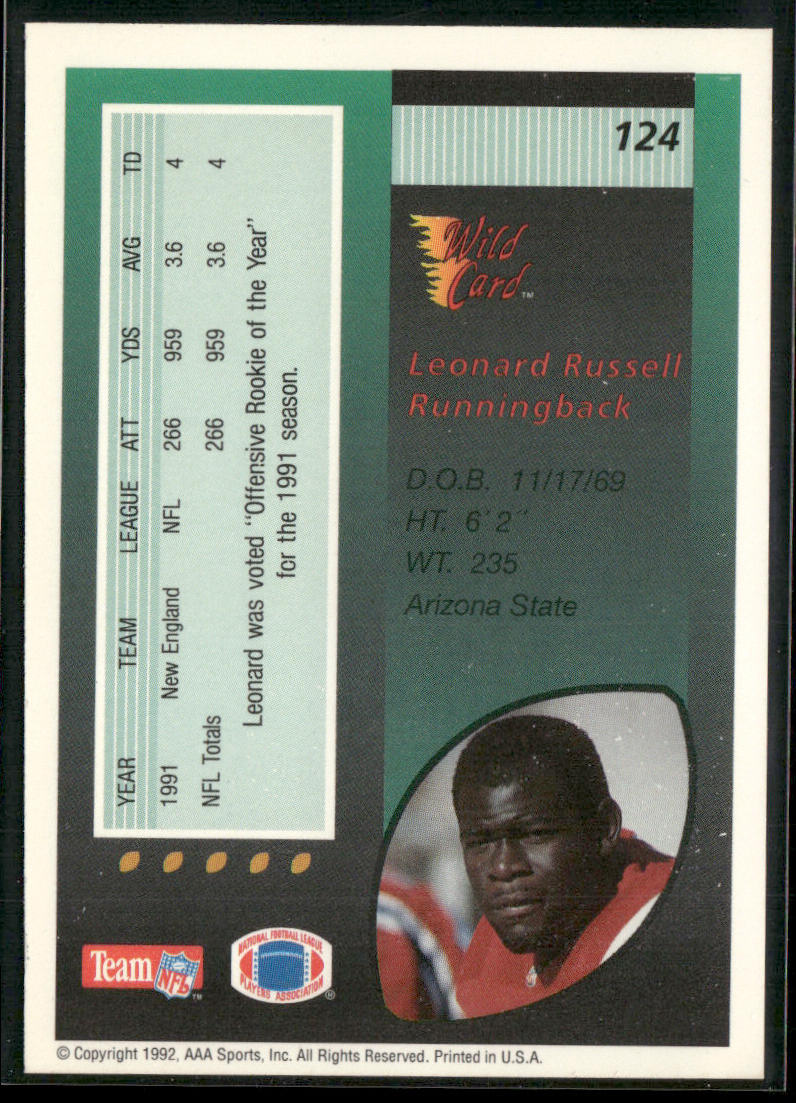 Leonard Russell 1992 Wild Card #124 New England Patriots