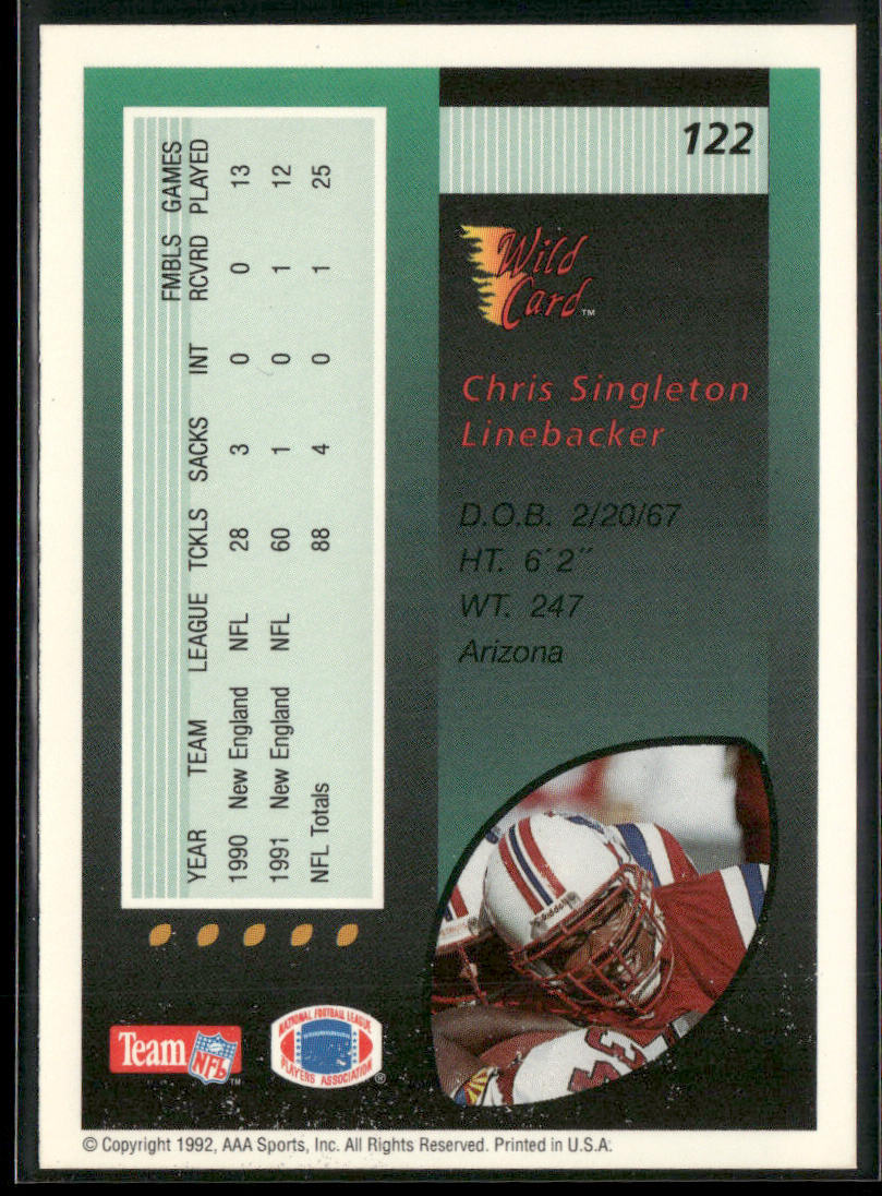 Chris Singleton 1992 Wild Card #122 New England Patriots