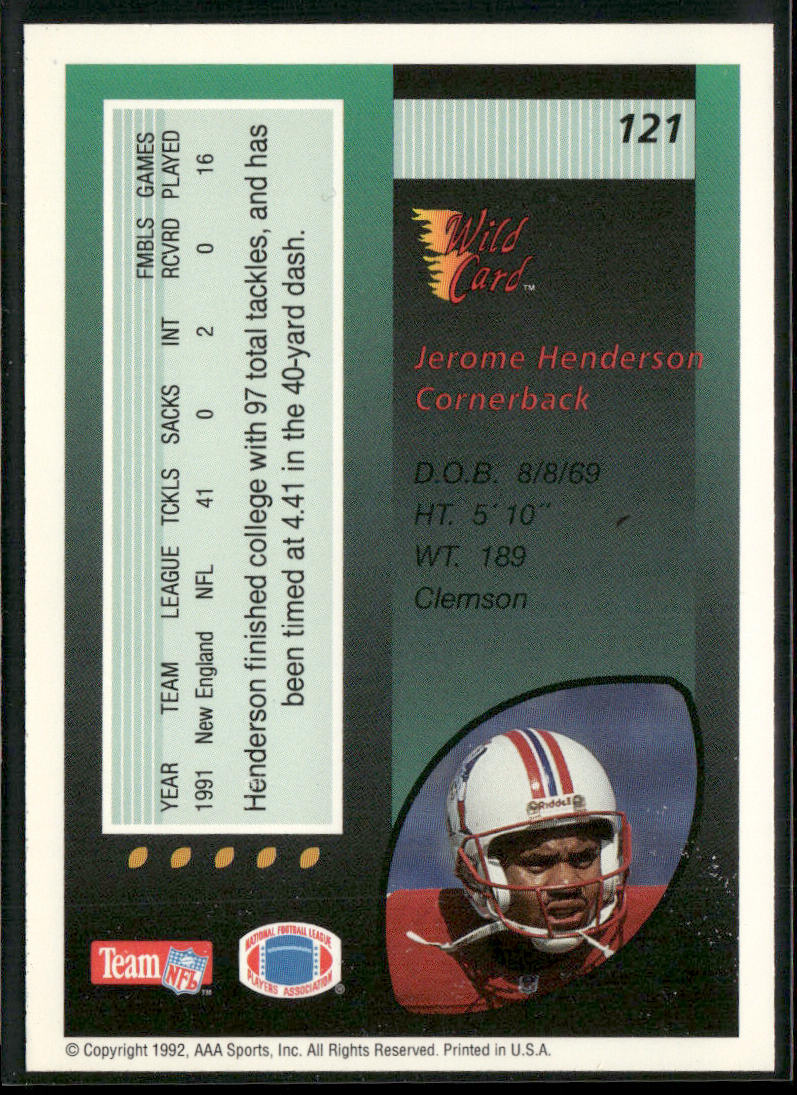 Jerome Henderson 1992 Wild Card #121 New England Patriots