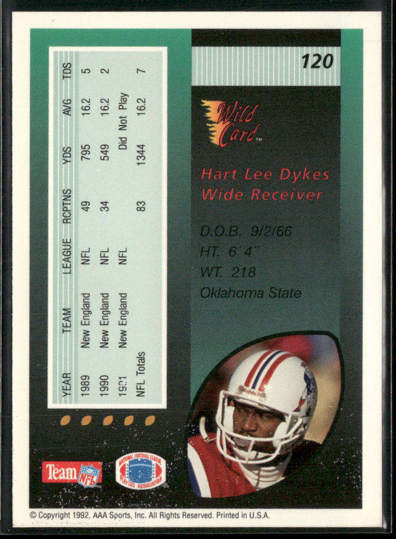 Hart Lee Dykes 1992 Wild Card #120 New England Patriots