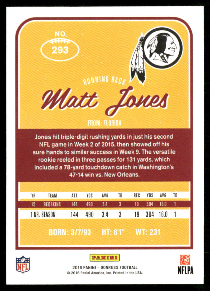 Matt Jones 2016 Donruss #293 Washington Redskins