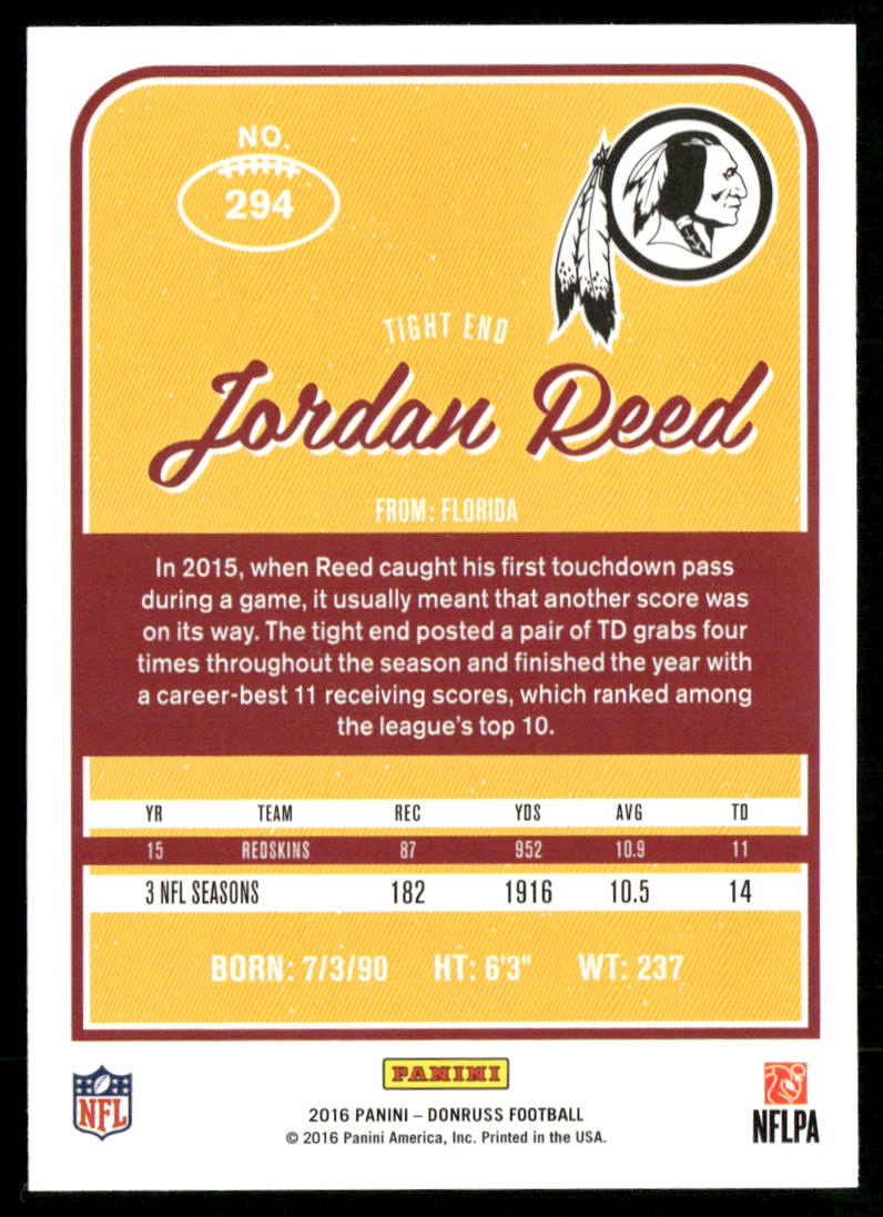 Jordan Reed 2016 Donruss #294 Washington Redskins