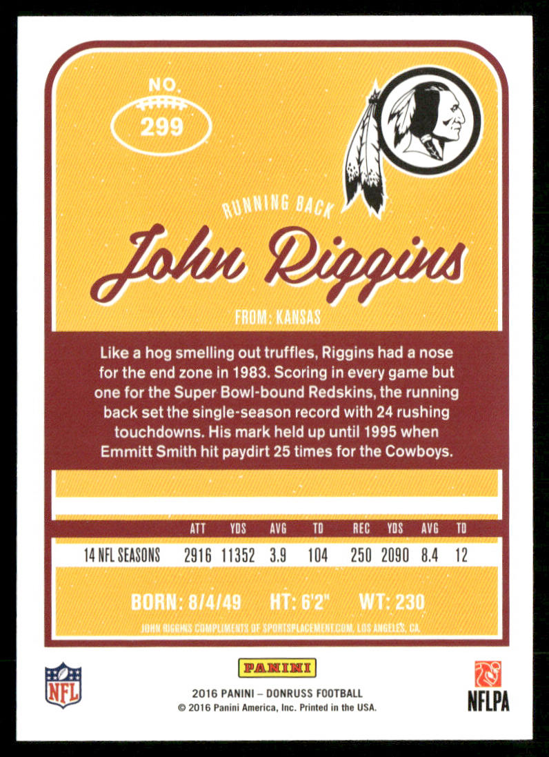 John Riggins 2016 Donruss #299 Washington Redskins